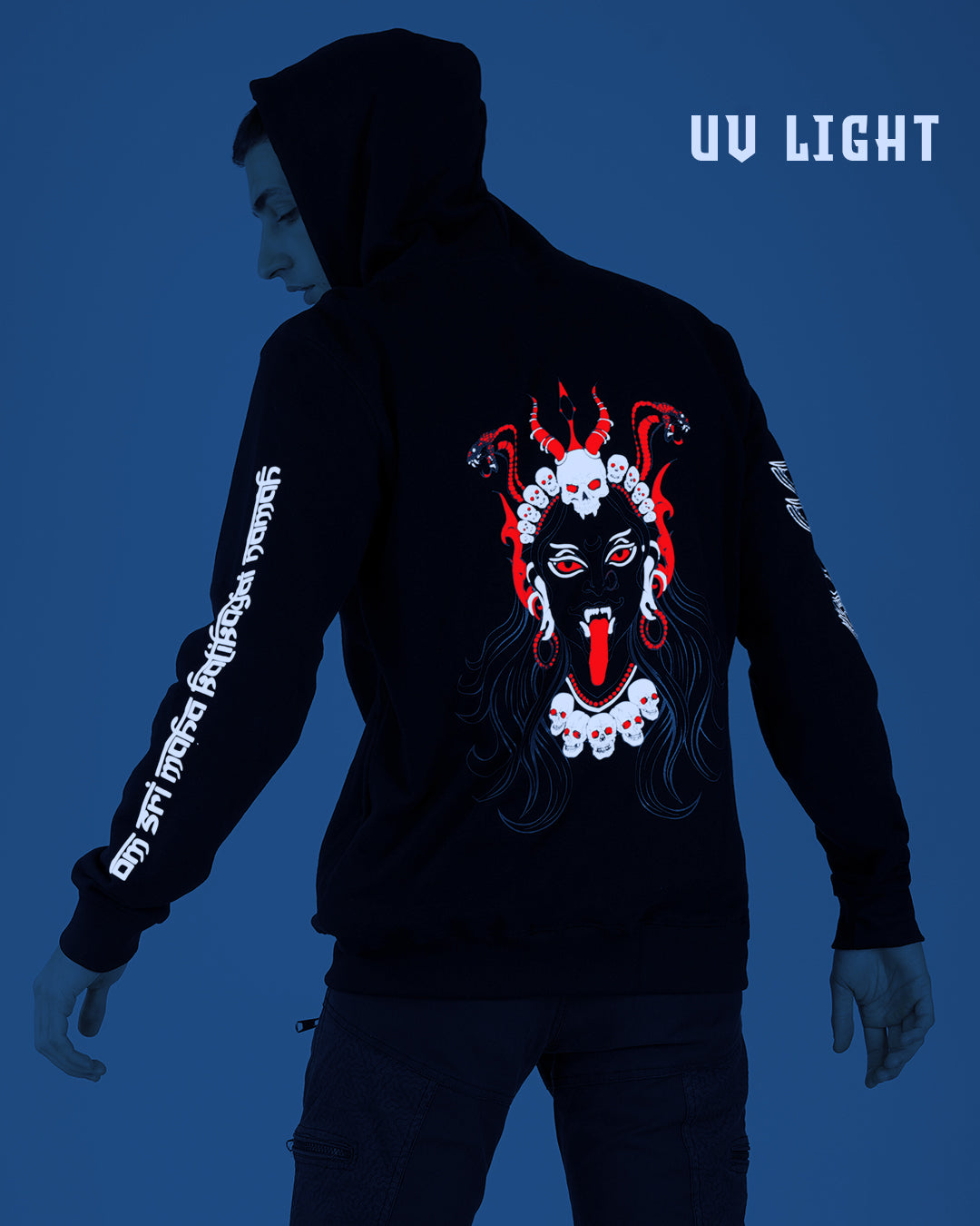 Mahakali katoenen hoodie UV Plus Glow In Dark