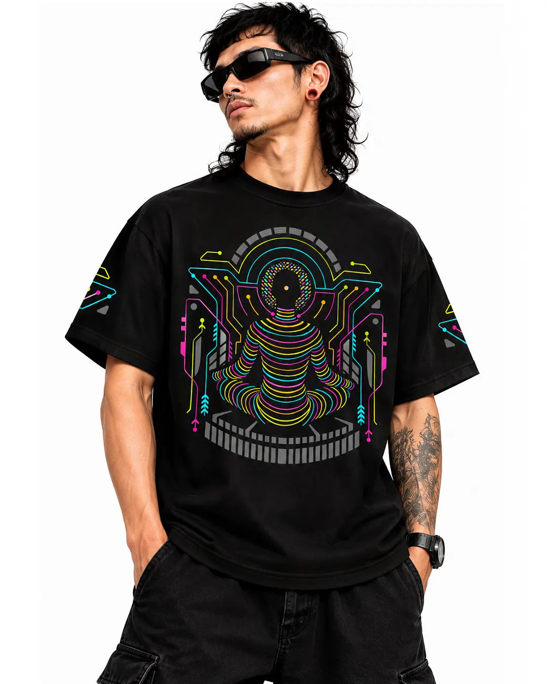 Psyadhana UV Light Reactive Oversized T-Shirt by Ultra Tribe