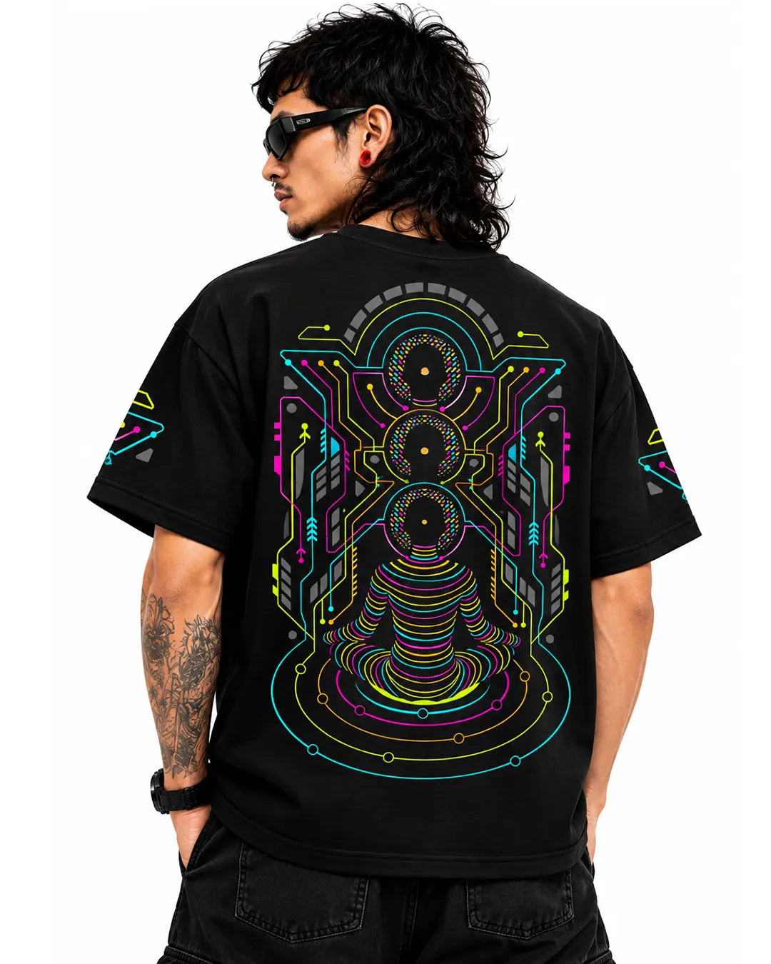 Psyadhana oversized T-shirt featuring UV-reactive graphic artwork