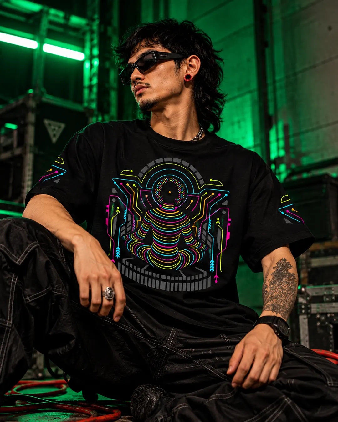 Ultra Tribe Psyadhana UV Reactive Oversized T-Shirt Design Detail