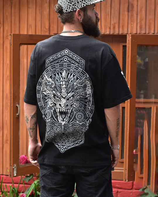 Aztec Dragon | Puff Printed | Oversized Cotton T-Shirt