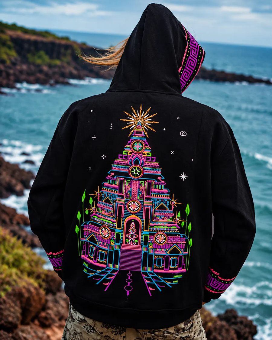 Temple | Zip-Up Cotton Hoodie UV Light Reactive