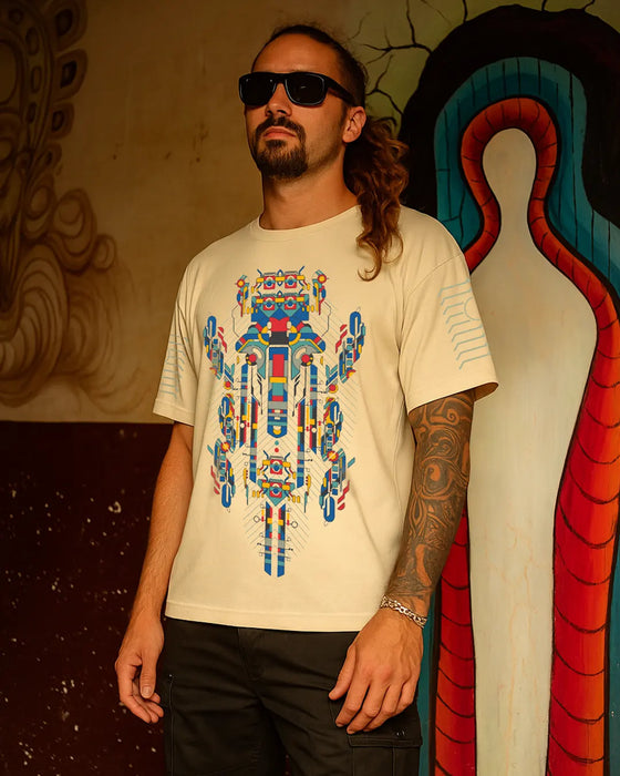 Yogikarana | UV Light Reactive | Oversized Off-White Cotton T-Shirt