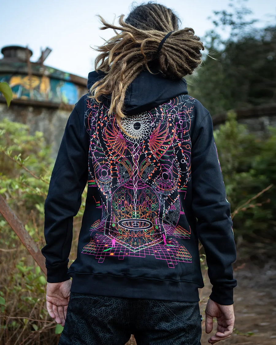Galaxy in Cubator | zip up Cotton Hoodie | UV Light Reactive Plus Glow in Dark