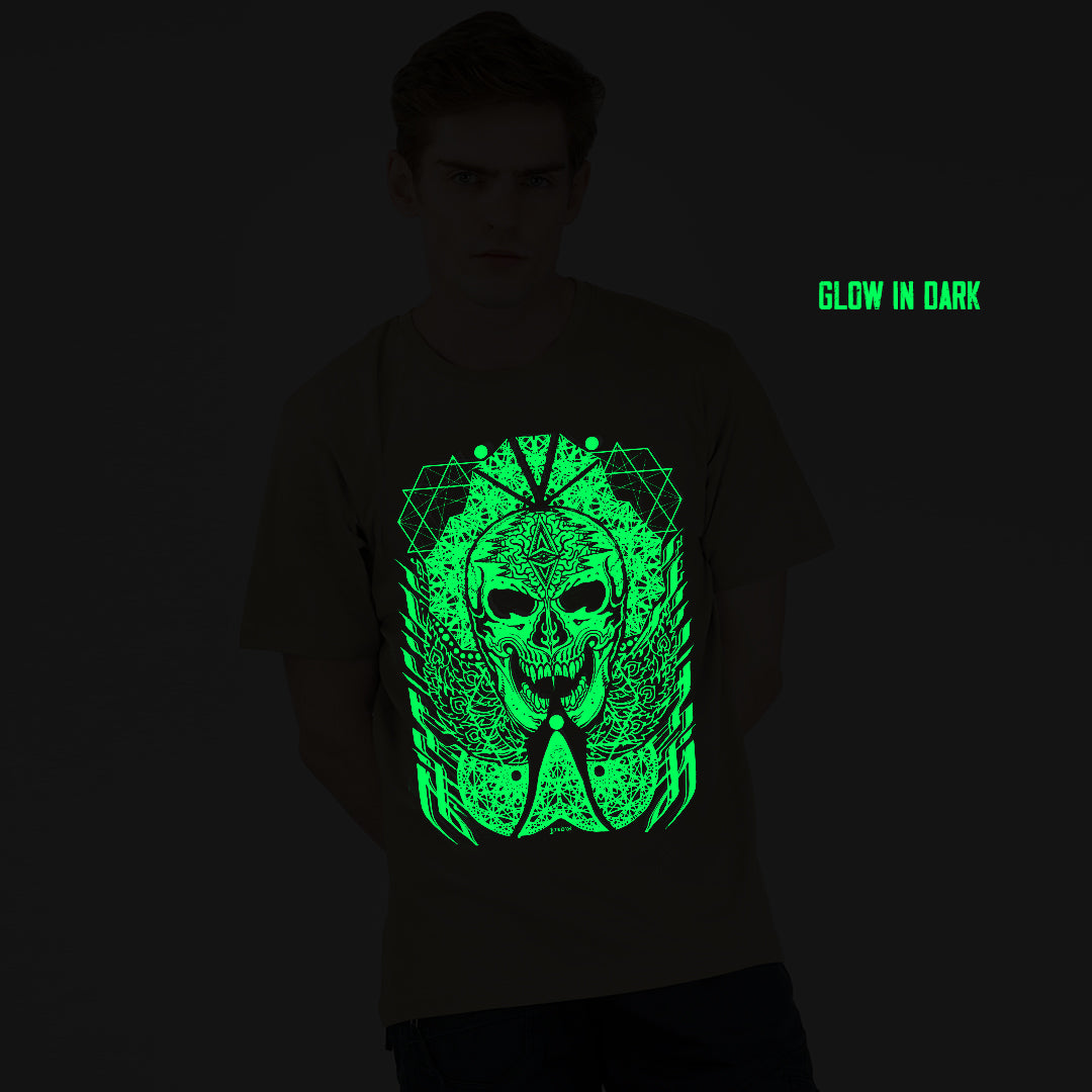 T-shirt J Skull UV Light Reactive &amp; Glow in the Dark Buff Color