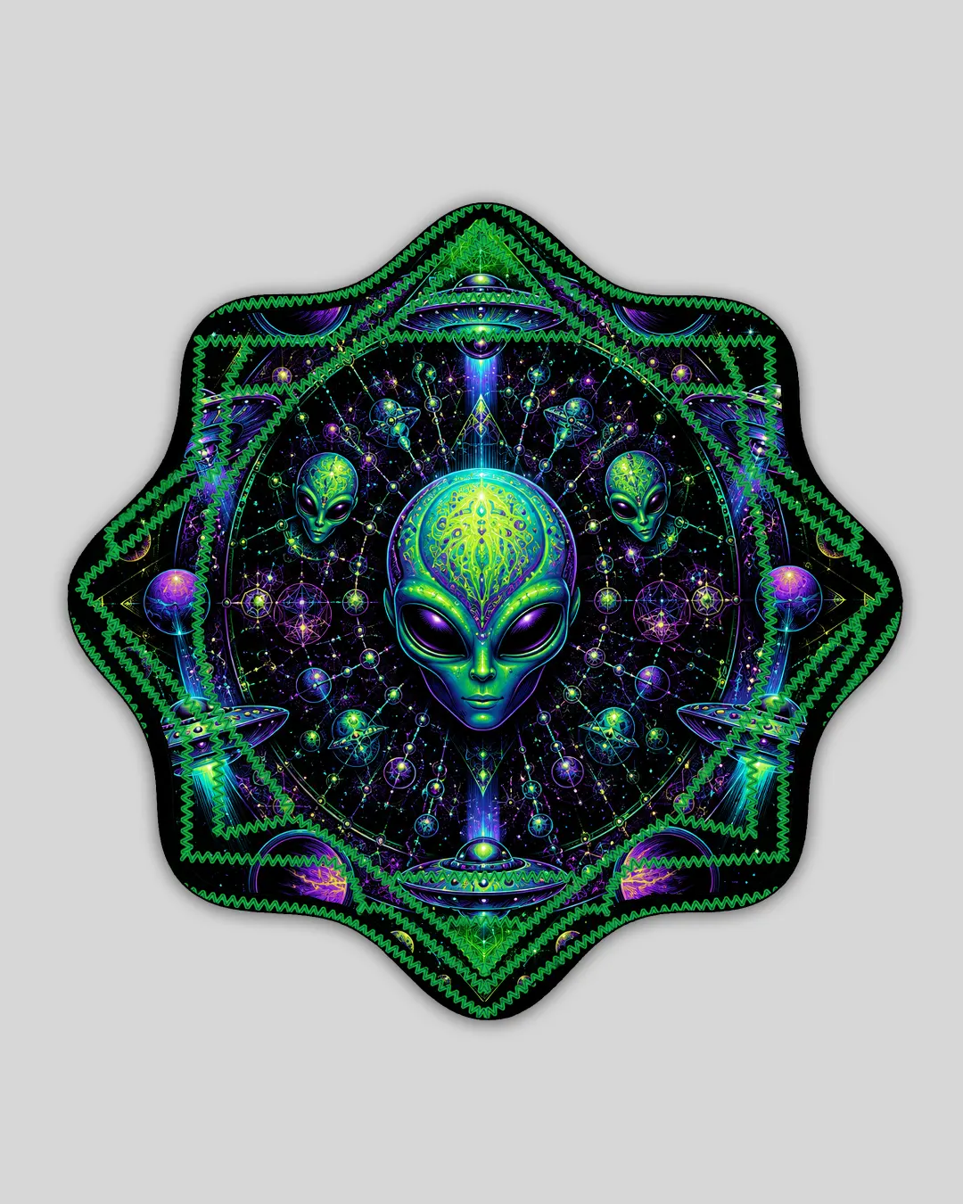 Nebula Whispers Dapostar spinning cloth by Ultra Tribe featuring distinctive nebula-inspired artwork in an eight-star design, made for flow arts and juggling.