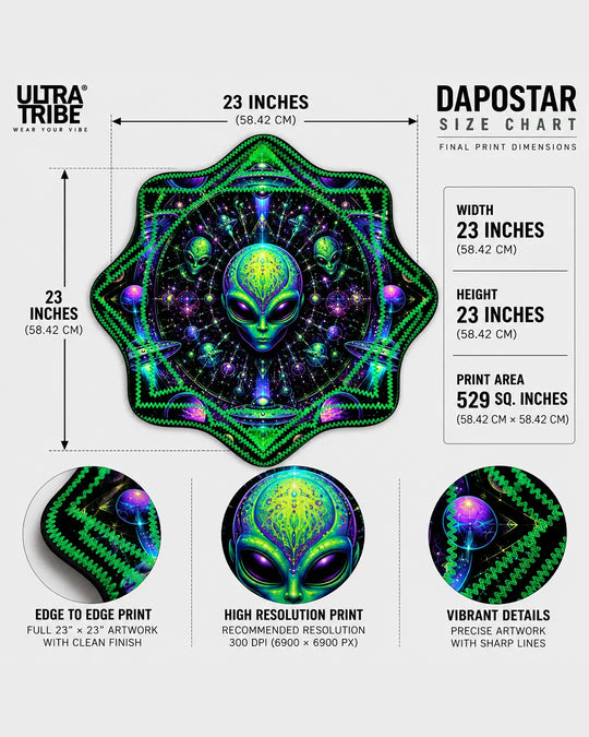 Nebula Whispers handmade eight-star Dapostar spinning cloth measuring 23 × 23 inches, designed for spinning practice, juggling and festival flow arts.