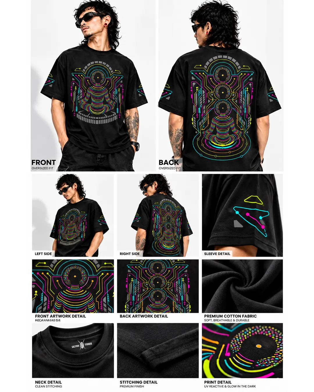 Psyadhana UV Reactive Graphic T-Shirt for Festival and Streetwear Styling