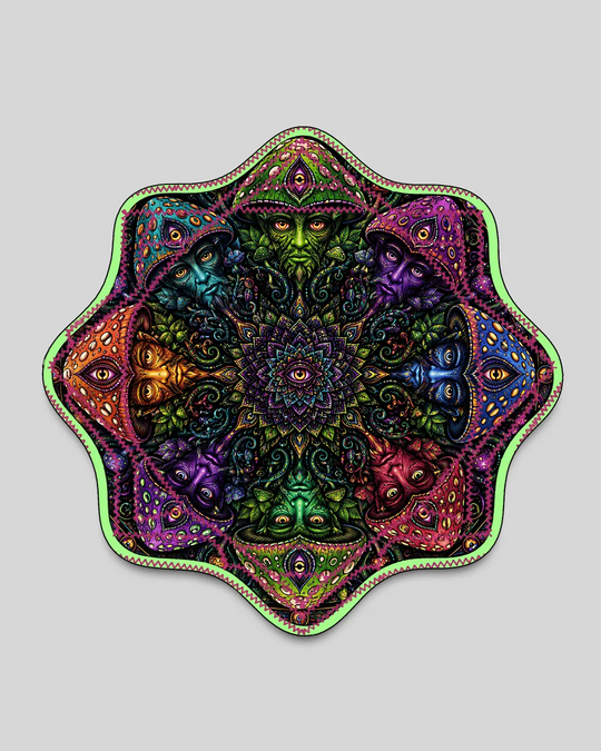 Guardians of the Fungi Dapostar spinning cloth by Ultra Tribe featuring fungi-inspired artwork in an eight-star design for flow arts and juggling.