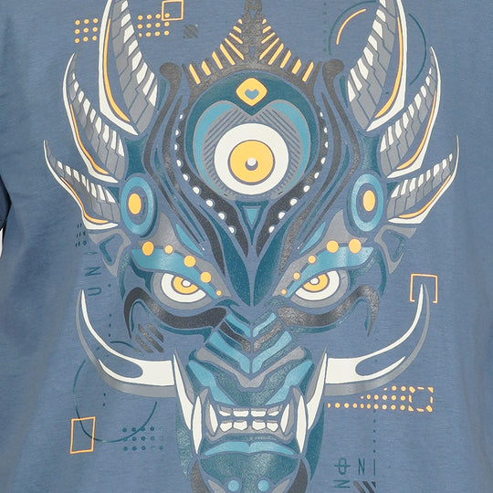 T-shirt de couleur bleu océan à col rond et demi-manches Oni