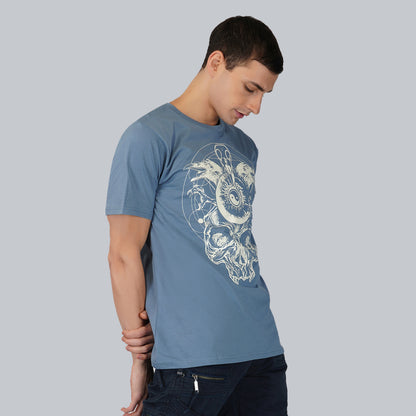Spirit Animal Col Rond Demi Manches Couleur Bleu Océan T-Shirt