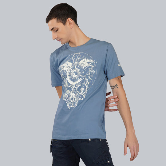Spirit Animal T-shirt met ronde hals en halve mouw in oceaanblauw