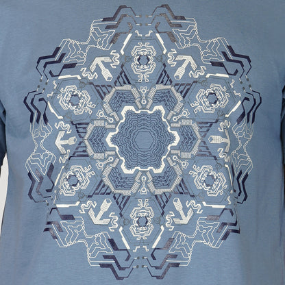 Veranderend patroon ronde hals halve mouw oceaanblauw T-shirt