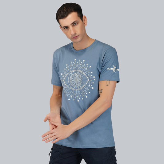 Revive Ocean Blue Color T-shirt met ronde hals en halve mouwen