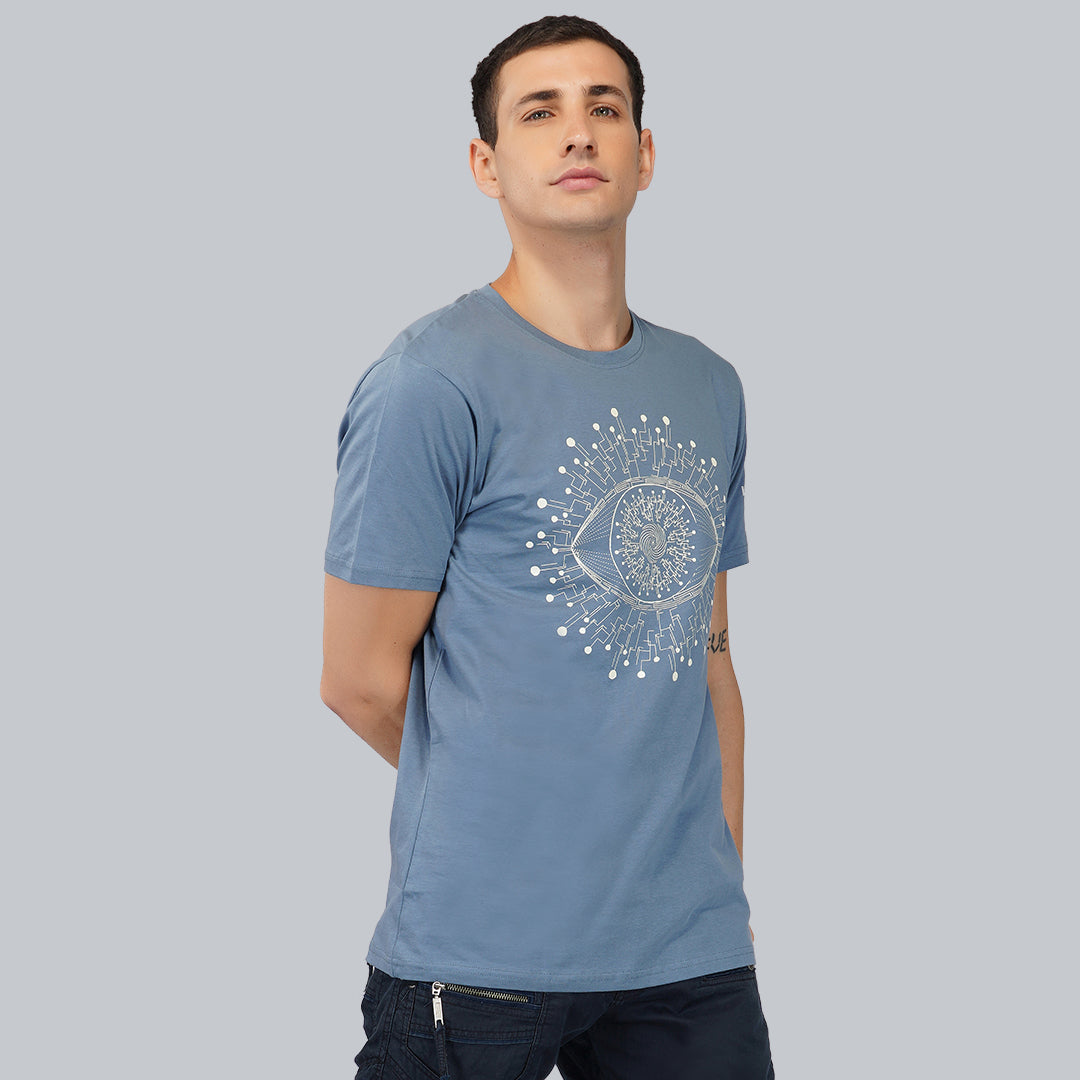 Revive Round Neck Half Sleeve Ocean Blue Color T-Shirt