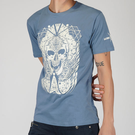 J-Skull T-shirt met ronde hals en halve mouw in oceaanblauwe kleur