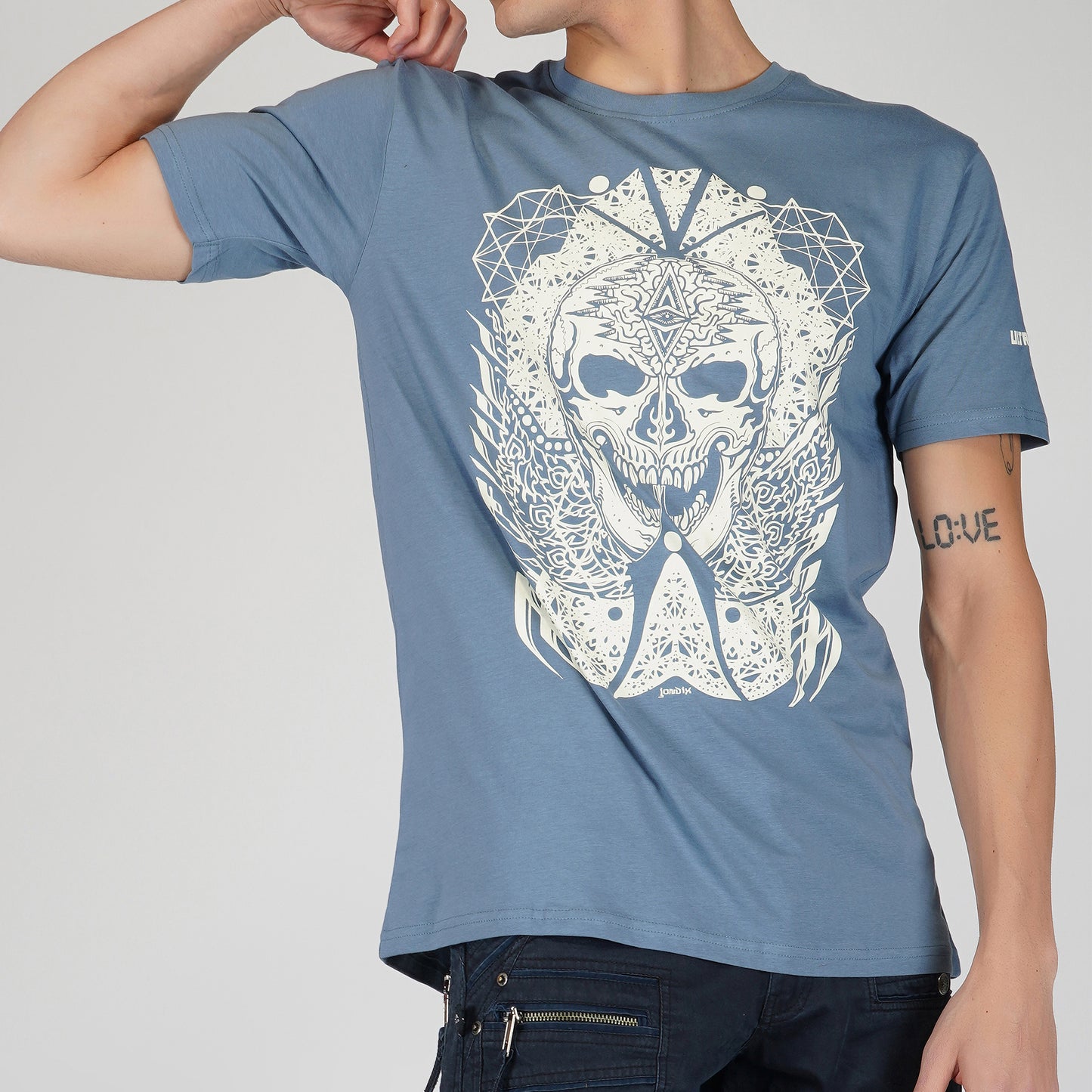 T-shirt J-Skull col rond demi-manches couleur bleu océan