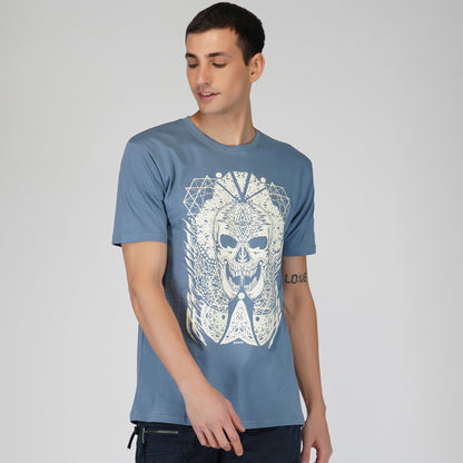 J-Skull T-shirt met ronde hals en halve mouw in oceaanblauwe kleur