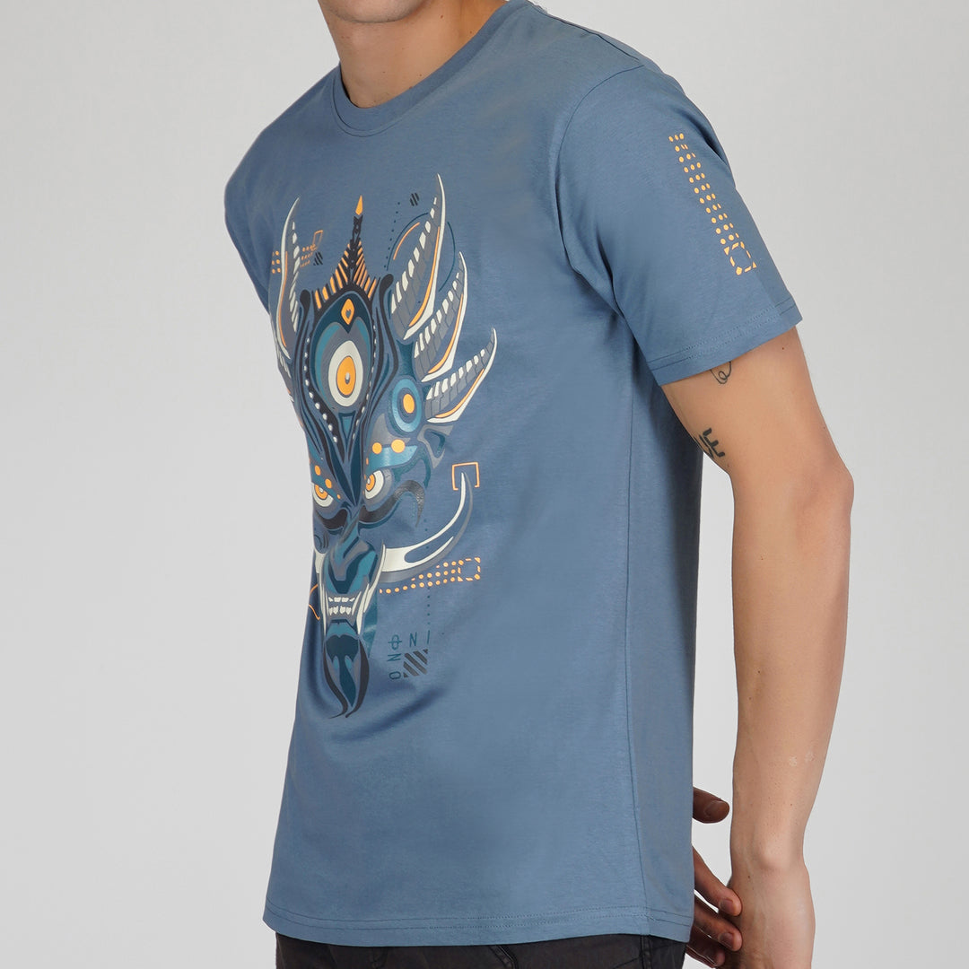 Oni Round Neck Half Sleeve Ocean Blue Color T-Shirt