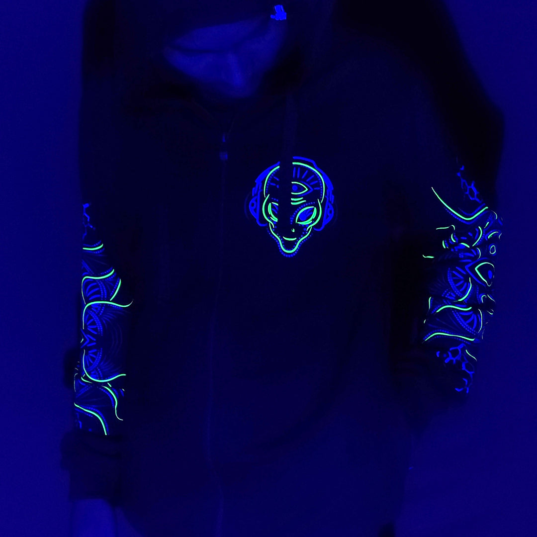 Sweat à capuche en coton réactif à la lumière UV DJ Alien