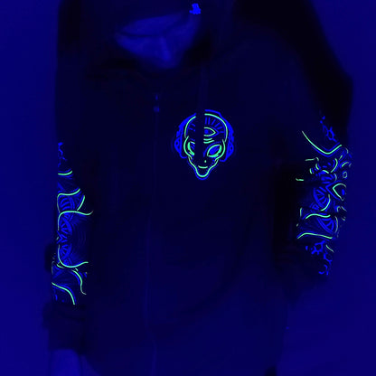 Sweat à capuche en coton réactif à la lumière UV DJ Alien