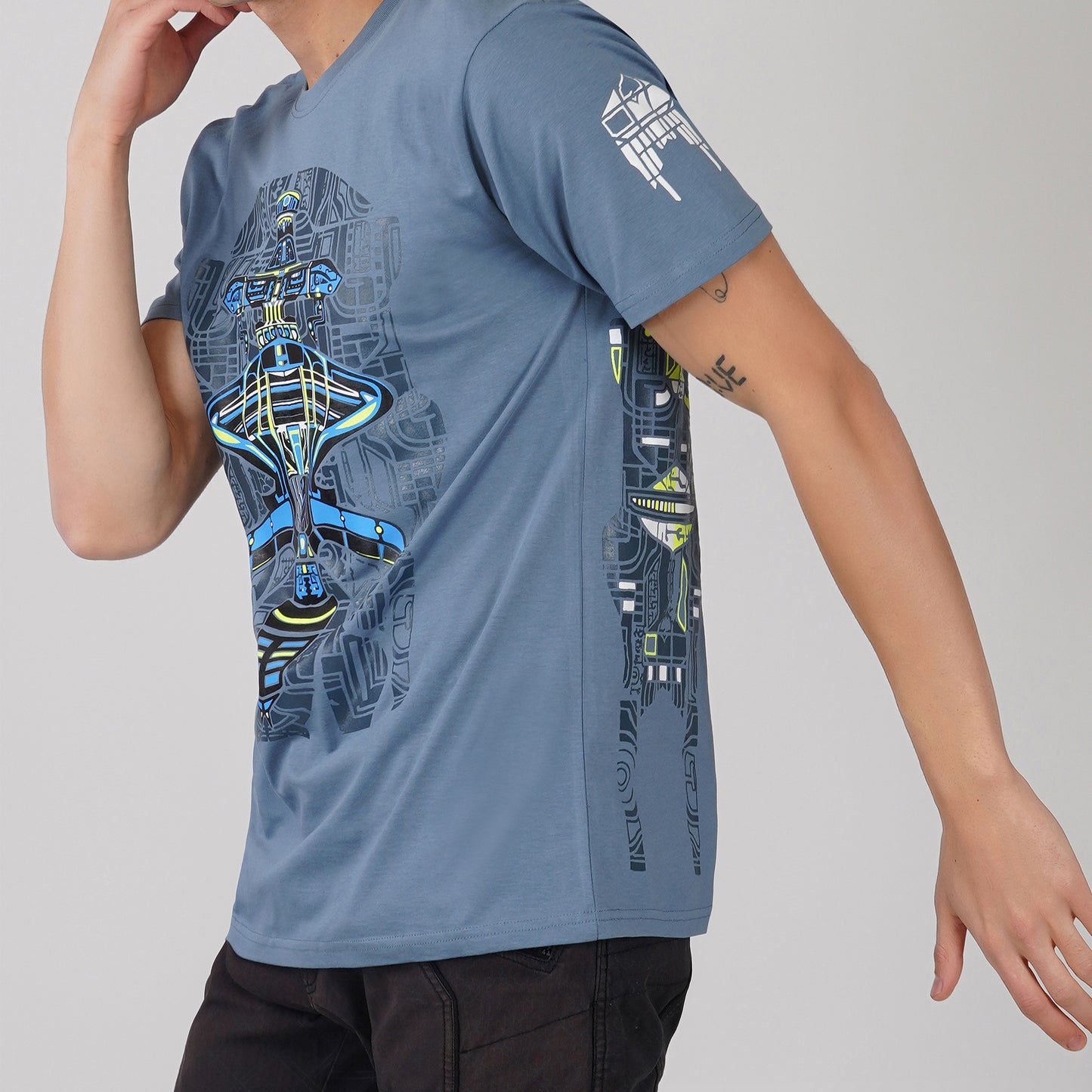 Alien T-shirt met ronde hals en halve mouw in oceaanblauw