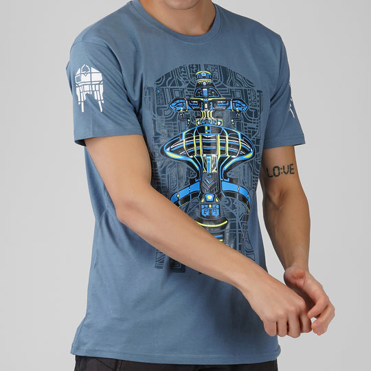 Alien Round Neck Half Sleeve Ocean Blue Color T-Shirt