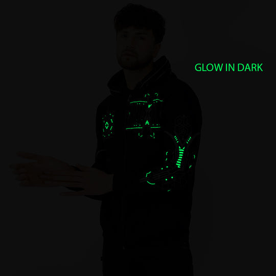Sweat à capuche zippé en coton Teknomorph UV Plus Glow In Dark