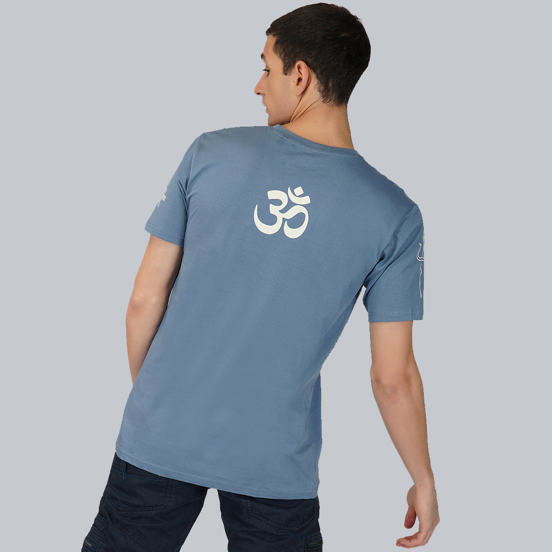T-shirt Trishul Yantra col rond demi-manches couleur bleu océan