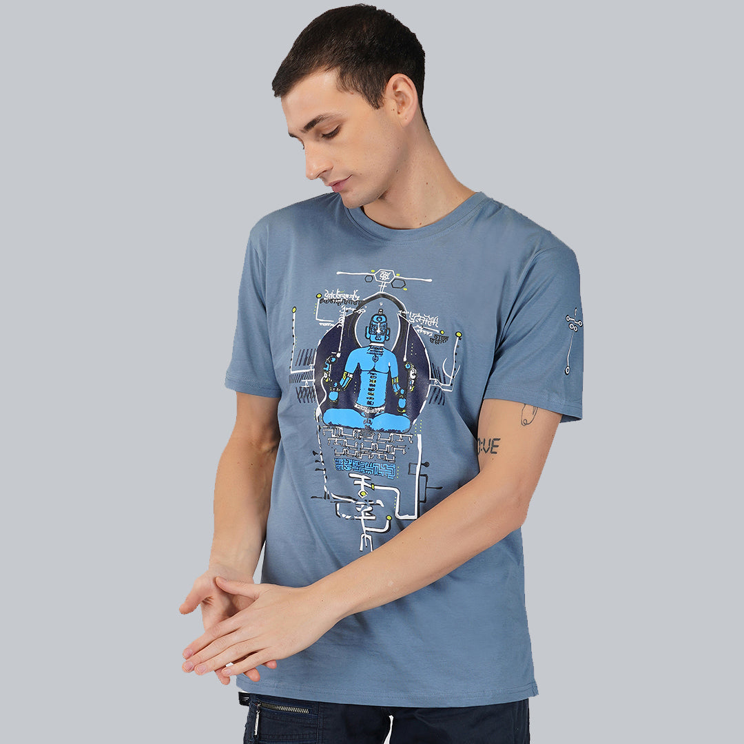 Tantrik Col Rond Demi Manches Couleur Bleu Océan T-Shirt