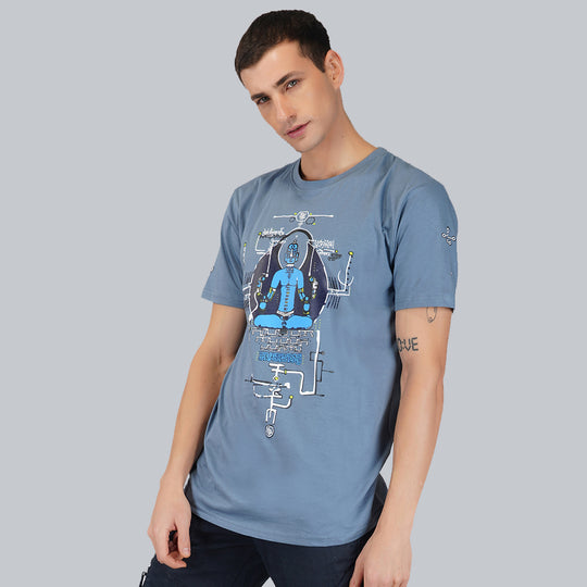 Tantrik Col Rond Demi Manches Couleur Bleu Océan T-Shirt