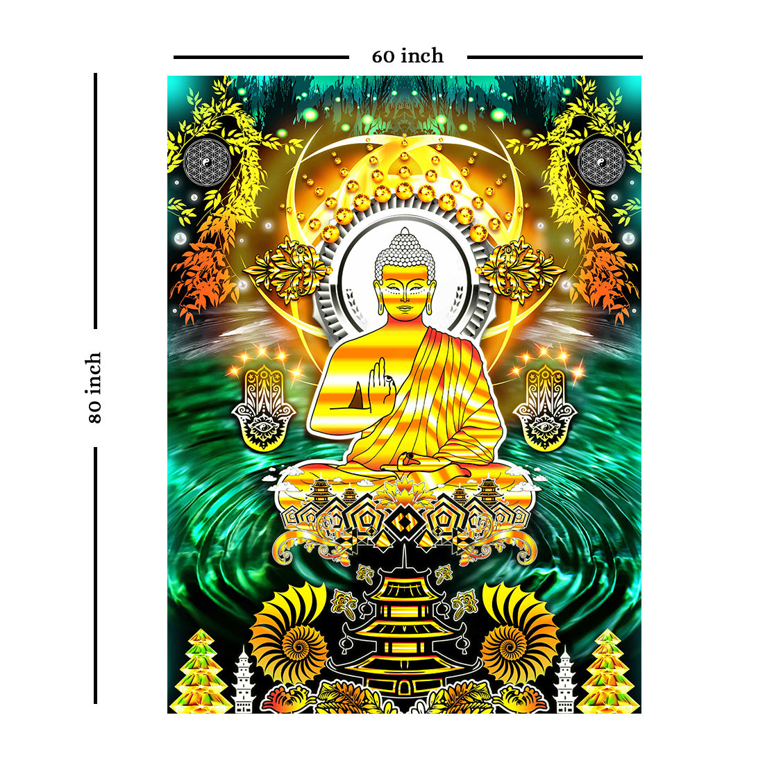 Boeddha wandtapijt (veelkleurig, 80 x 60 inch)