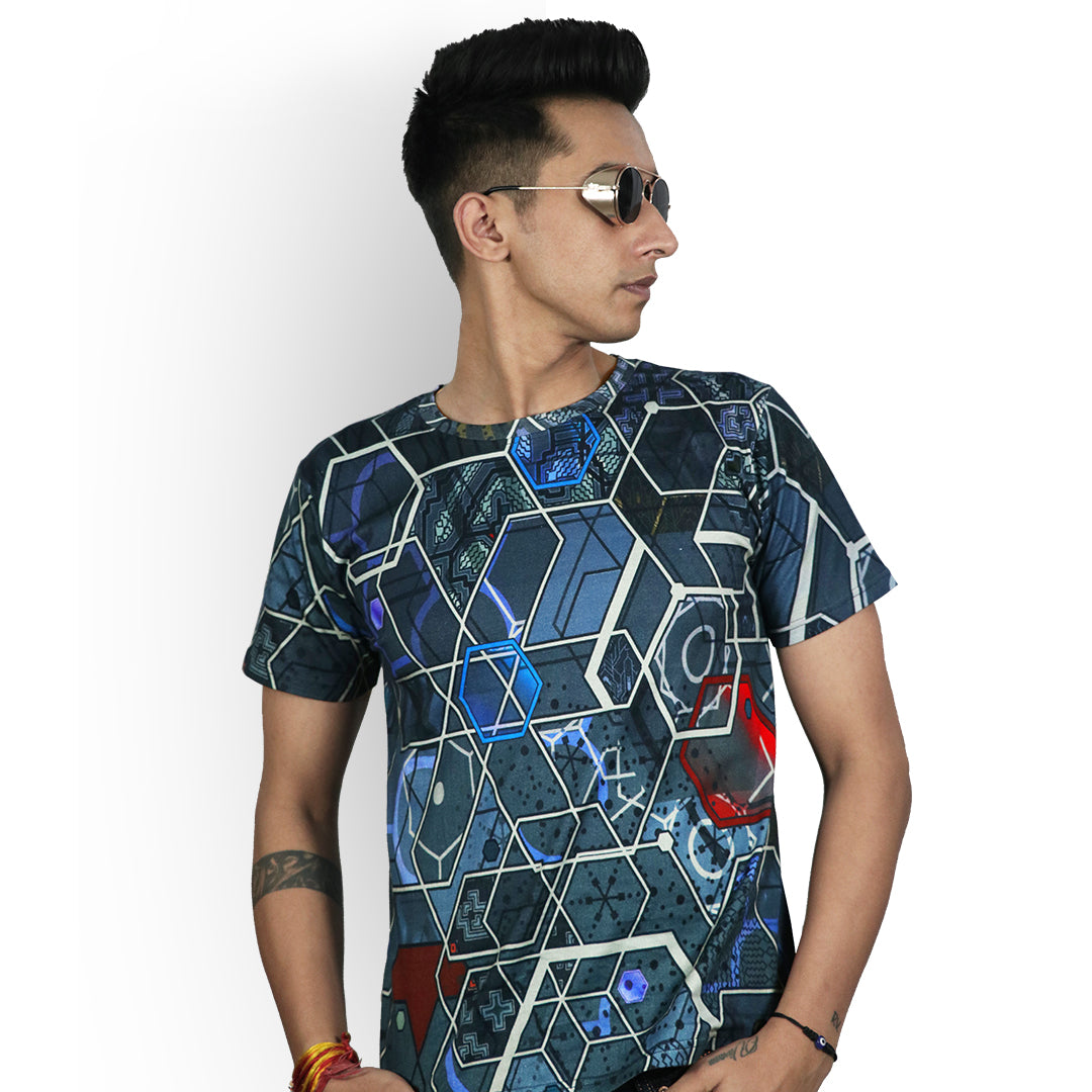 Hexagon Full Printed Cotton T-Shirt