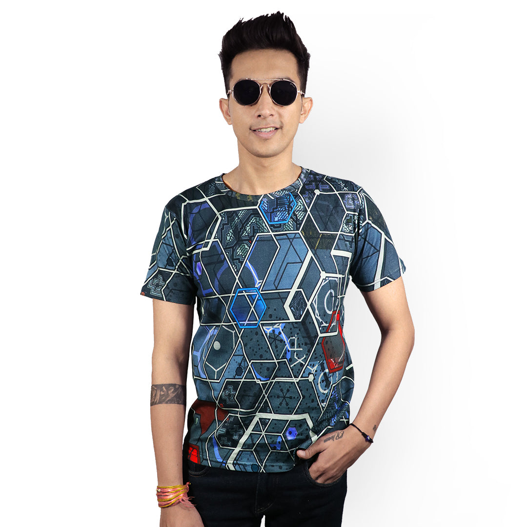 Hexagon volledig bedrukt katoenen T-shirt